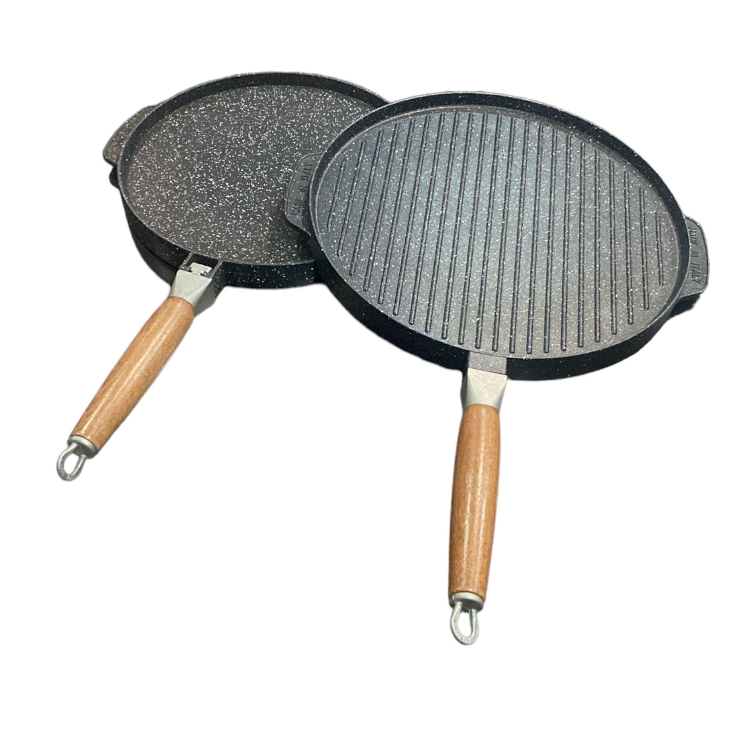 Piastra Tonda Double Face Liscia/Grigliata con Manico Estraibile