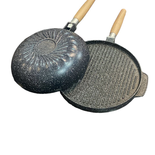 Combo Piastra Double Face Liscia/Grigliata + Wok con Manico Estraibile