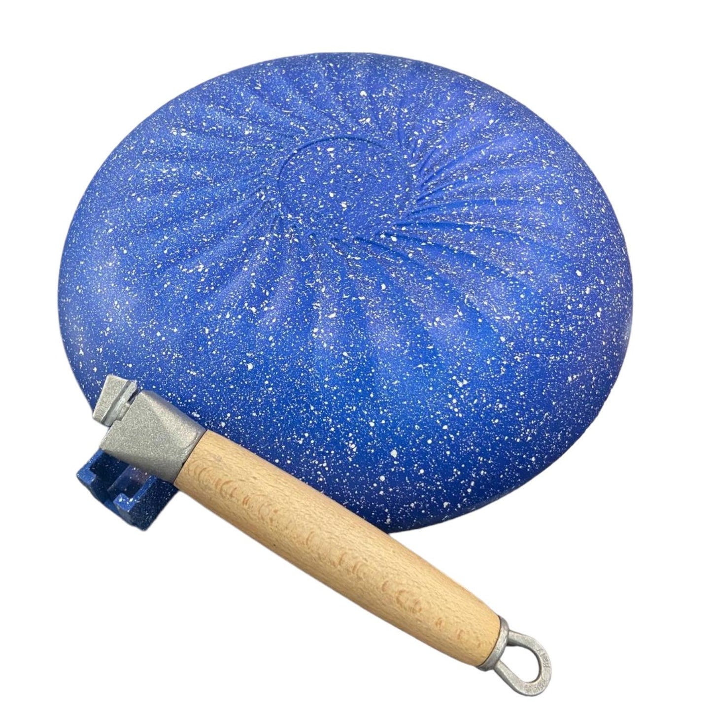 Linea Blue Flower - Wok Tondo in Pietra Lavica con Manico Estraibile