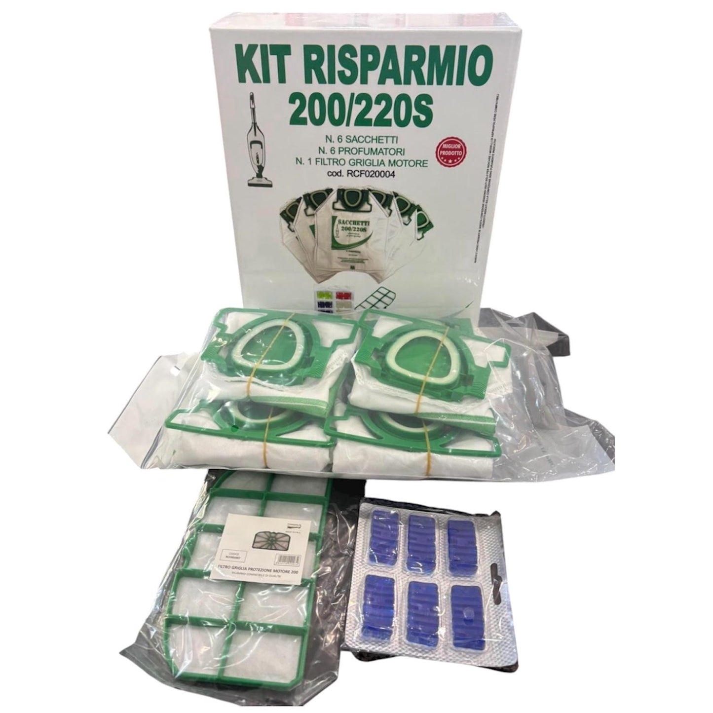 Kit Sacchetti Compatibili Folletto VK220S – 6 Sacchetti + Filtro + Profumi, Pulizia Totale Garantita