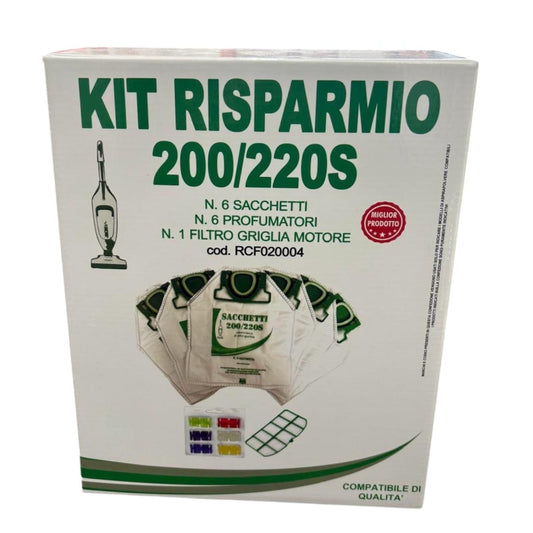 Kit Sacchetti Compatibili Folletto VK220S – 6 Sacchetti + Filtro + Profumi, Pulizia Totale Garantita